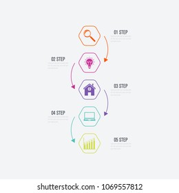 Vector illustration infographics 5 options. Data and information visualization. Dynamic infographics stylish geometric. element for design business invitations, gift cards, flyers and brochures