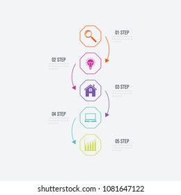 Vector illustration infographics 5 options. Data and information visualization. Dynamic infographics stylish geometric. element for design business invitations, gift cards, flyers and brochures