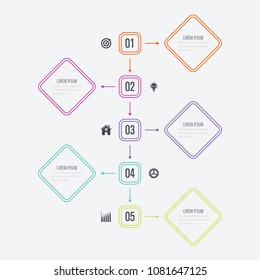 Vector illustration infographics 5 options. Data and information visualization. Dynamic infographics stylish geometric. element for design business invitations, gift cards, flyers and brochures