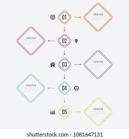 Vector illustration infographics 5 options. Data and information visualization. Dynamic infographics stylish geometric. element for design business invitations, gift cards, flyers and brochures
