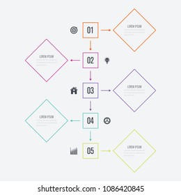 Vector illustration infographics 5 options. Data and information visualization. Dynamic infographics stylish geometric. element for design business invitations, gift cards, flyers and brochures