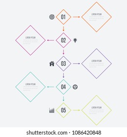 Vector illustration infographics 5 options. Data and information visualization. Dynamic infographics stylish geometric. element for design business invitations, gift cards, flyers and brochures
