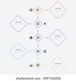 Vector illustration infographics 5 options. Data and information visualization. Dynamic infographics stylish geometric. element for design business invitations, gift cards, flyers and brochures