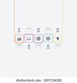 Vector illustration infographics 5 options. Data and information visualization. Dynamic infographics stylish geometric. element for design business invitations, gift cards, flyers and brochures
