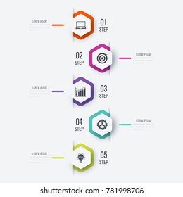 Vector illustration infographics 5 options. Data and information visualization. Dynamic infographics stylish geometric. element for design business invitations, gift cards, flyers and brochures