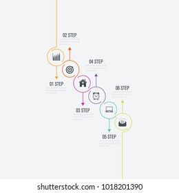 Vector illustration infographics 6 options. Data and information visualization. Dynamic infographics stylish geometric. element for design business invitations, gift cards, flyers and brochures