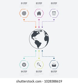 Vector illustration infographics 6 options. Data and information visualization. Dynamic infographics stylish geometric. element for design business invitations, gift cards, flyers and brochures