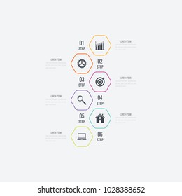 Vector illustration infographics 6 options. Data and information visualization. Dynamic infographics stylish geometric. element for design business invitations, gift cards, flyers and brochures