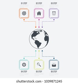 Vector illustration infographics 6 options. Data and information visualization. Dynamic infographics stylish geometric. element for design business invitations, gift cards, flyers and brochures