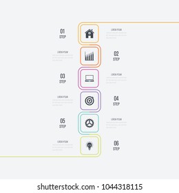 Vector illustration infographics 6 options. Data and information visualization. Dynamic infographics stylish geometric. element for design business invitations, gift cards, flyers and brochures