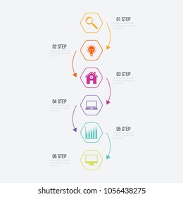 Vector illustration infographics 6 options. Data and information visualization. Dynamic infographics stylish geometric. element for design business invitations, gift cards, flyers and brochures