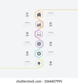 Vector illustration infographics 6 options. Data and information visualization. Dynamic infographics stylish geometric. element for design business invitations, gift cards, flyers and brochures