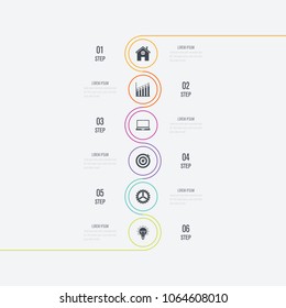 Vector illustration infographics 6 options. Data and information visualization. Dynamic infographics stylish geometric. element for design business invitations, gift cards, flyers and brochures