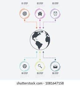 Vector illustration infographics 6 options. Data and information visualization. Dynamic infographics stylish geometric. element for design business invitations, gift cards, flyers and brochures
