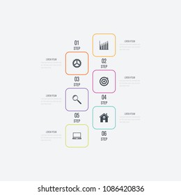 Vector illustration infographics 6 options. Data and information visualization. Dynamic infographics stylish geometric. element for design business invitations, gift cards, flyers and brochures