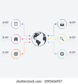 Vector illustration infographics 6 options. Data and information visualization. Dynamic infographics stylish geometric. element for design business invitations, gift cards, flyers and brochures