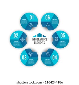 Vector illustration infographics 6 options. Template for brochure, business, web design. For content, diagram, flowchart, steps, parts, timeline infographics, workflow layout.