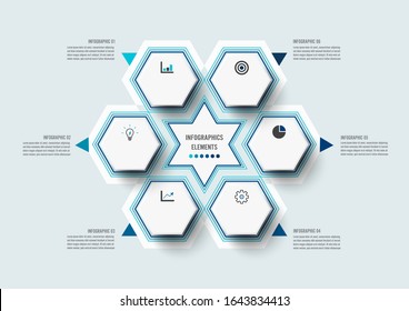 Vector illustration infographics 6 options. Infographics for business concept. Can be used for presentations banner, workflow layout, process diagram, flow chart, info graph.