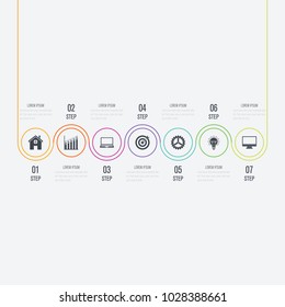 Vector illustration infographics 7 options. Data and information visualization. Dynamic infographics stylish geometric. element for design business invitations, gift cards, flyers and brochures