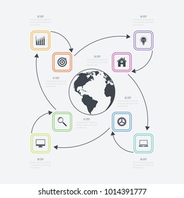 Vector illustration infographics 8 options. Data and information visualization. Dynamic infographics stylish geometric. element for design business invitations, gift cards, flyers and brochures