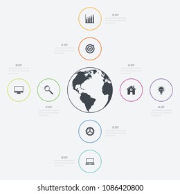 Vector illustration infographics 8 options. Data and information visualization. Dynamic infographics stylish geometric. element for design business invitations, gift cards, flyers and brochures