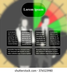 Vector illustration infographics background blur business people and a pie chart. In the foreground light background frame for text.