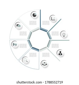 Vector illustration infographics. Business concept with 8 options. For content, diagram, flowchart, steps, parts, timeline infographics, workflow, chart.