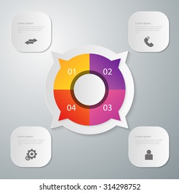 Vector illustration, infographics circle with four quadrants. Rectangles with rounded corners.