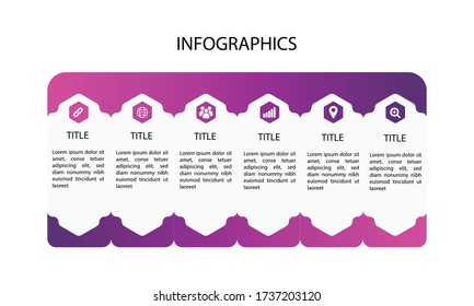 Vector illustration of infographics concept for business. Six steps  business data visualization. timeline infographic icons designed for abstract background template. Purple theme color