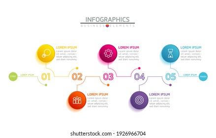 Vector illustration infographics design template, business information, presentation chart, with 5 options or steps. 