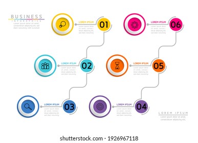 Vector illustration infographics design template, business information, presentation chart, with 6 options or steps. 