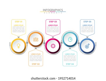 Plantilla de diseño de infografías de ilustraciones vectoriales, información empresarial, gráfico de presentación, con 5 opciones o pasos. 