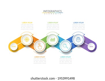 Vector illustration infographics design template, business information, presentation chart, with 5 options or steps. 