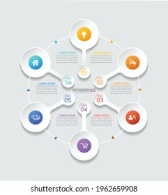 Plantilla de diseño de infografías de ilustraciones vectoriales, información empresarial, gráfico de presentación, con 6 opciones o pasos. 