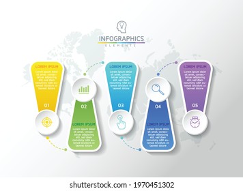 Vector illustration infographics design template, business information, presentation chart, with 5 options or steps. 