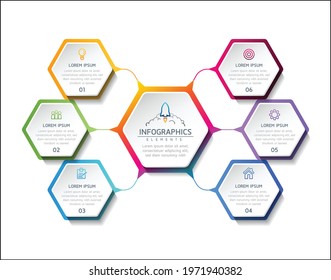 Vector illustration infographics design template, business information, presentation chart, with 6 options or steps. 
