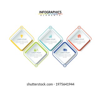 Vector illustration infographics design template, business information, presentation chart, with 5 options or steps. 