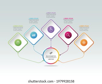 Vector illustration infographics design template, business information, presentation chart, with 5 options or steps. 