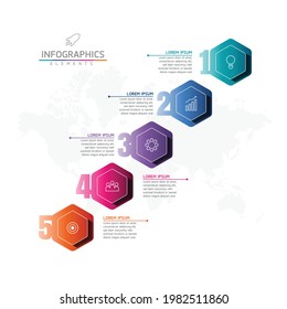 Plantilla de diseño de infografías de ilustraciones vectoriales, información empresarial, gráfico de presentación, con 5 opciones o pasos. 