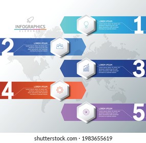 Infografik-Design-Vorlage für Vektorgrafiken, Geschäftsinformationen, Präsentationsplan mit 5 Optionen oder Schritten. 