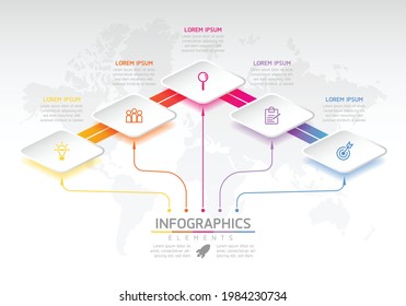 Plantilla de diseño de infografías de ilustraciones vectoriales, información empresarial, gráfico de presentación, con 5 opciones o pasos. 