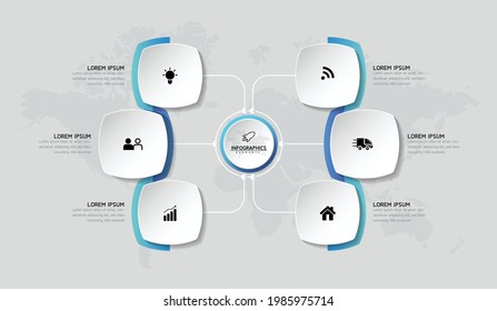 Vector illustration infographics design template, business information, presentation chart, with 6 options or steps. 