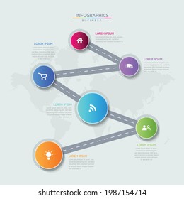 Vector illustration infographics design template, business information, presentation chart, with 6 options or steps. 