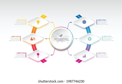 Vector illustration infographics design template, business information, presentation chart, with 6 options or steps. 