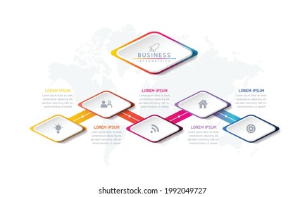 Infografik-Design-Vorlage für Vektorgrafiken, Geschäftsinformationen, Präsentationsplan mit 5 Optionen oder Schritten. 