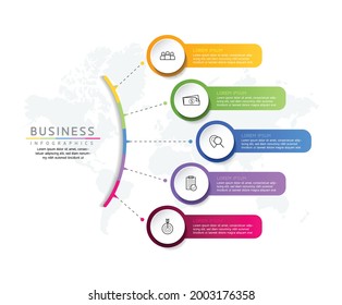 Plantilla de diseño de infografías de ilustraciones vectoriales, información empresarial, gráfico de presentación, con 5 opciones o pasos. 