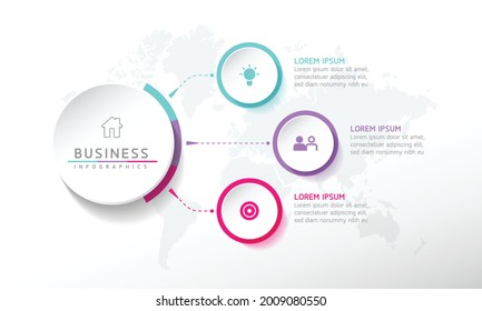 Vector illustration infographics design template, business information, presentation chart, with 3 options or steps. 