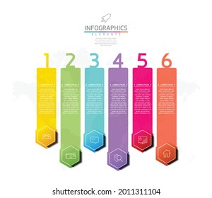 Vector illustration infographics design template, business information, presentation chart, with 6 options or steps. 