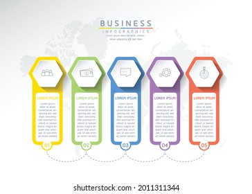 Plantilla de diseño de infografías de ilustraciones vectoriales, información empresarial, gráfico de presentación, con 5 opciones o pasos. 