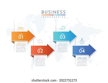 Ilustración vectorial, diseño de infografías, plantilla, marketing, información con 4 opciones o pasos